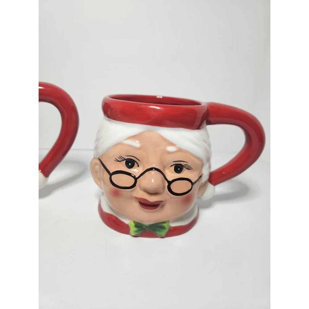 Pier 1 Santa Mrs Claus Ceramic Mug Set Christmas Retired Large Hand Painted Cups